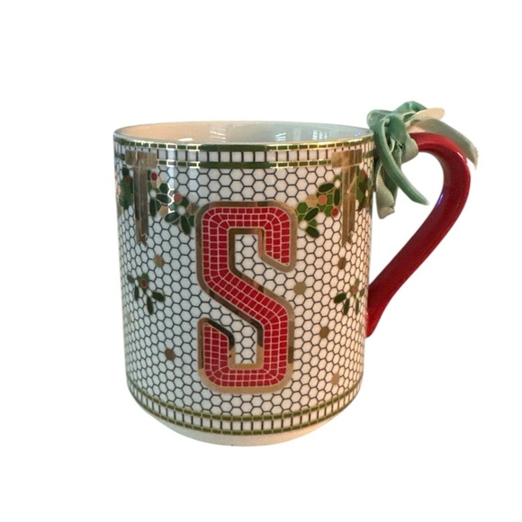 Anthropologie Bistro Tile Stoneware Monogram S Festive Edition Coffee Mug NWT - Picture 2 of 9